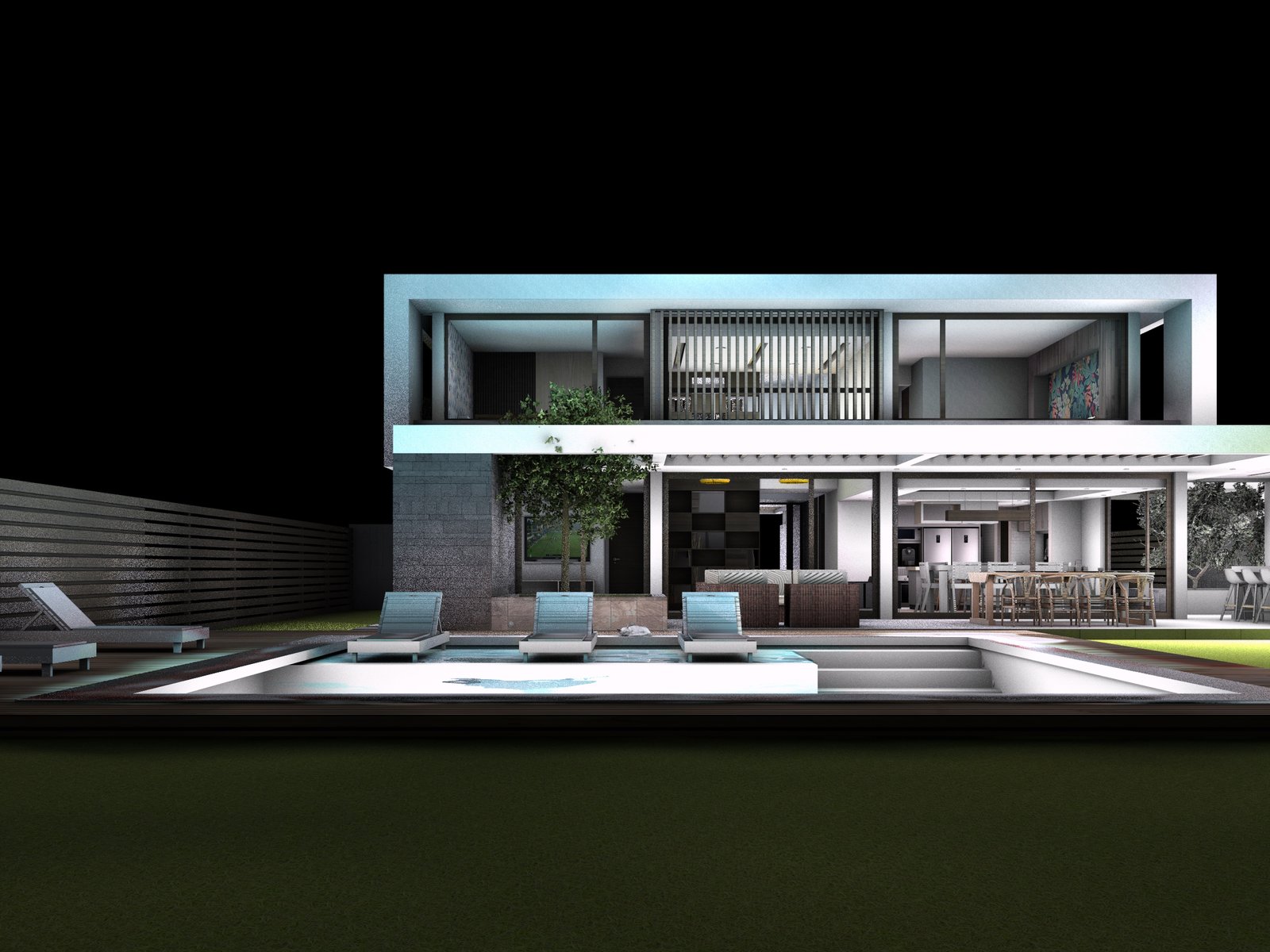 Vivienda exterior nocturna